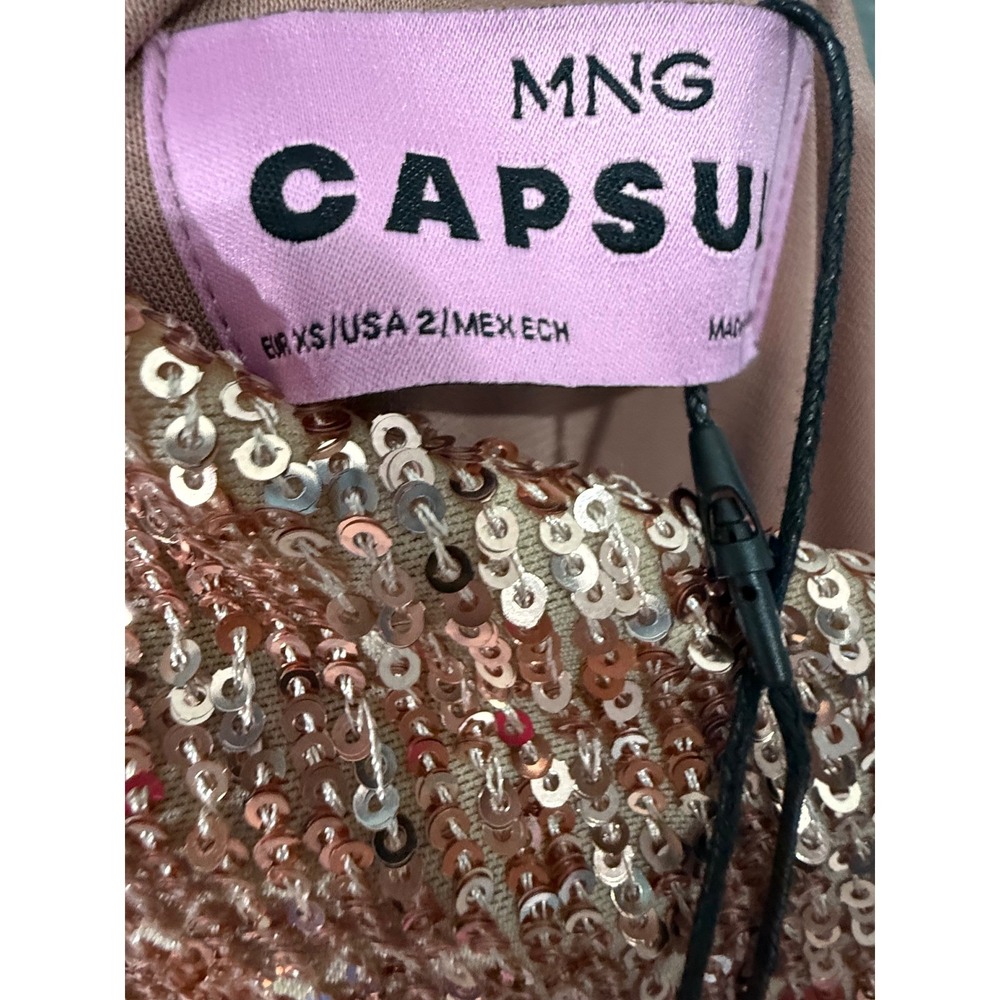 MNG Capsule Rose Gold Sequin One Shoulder Gown XS NWT - Picture 8 of 11